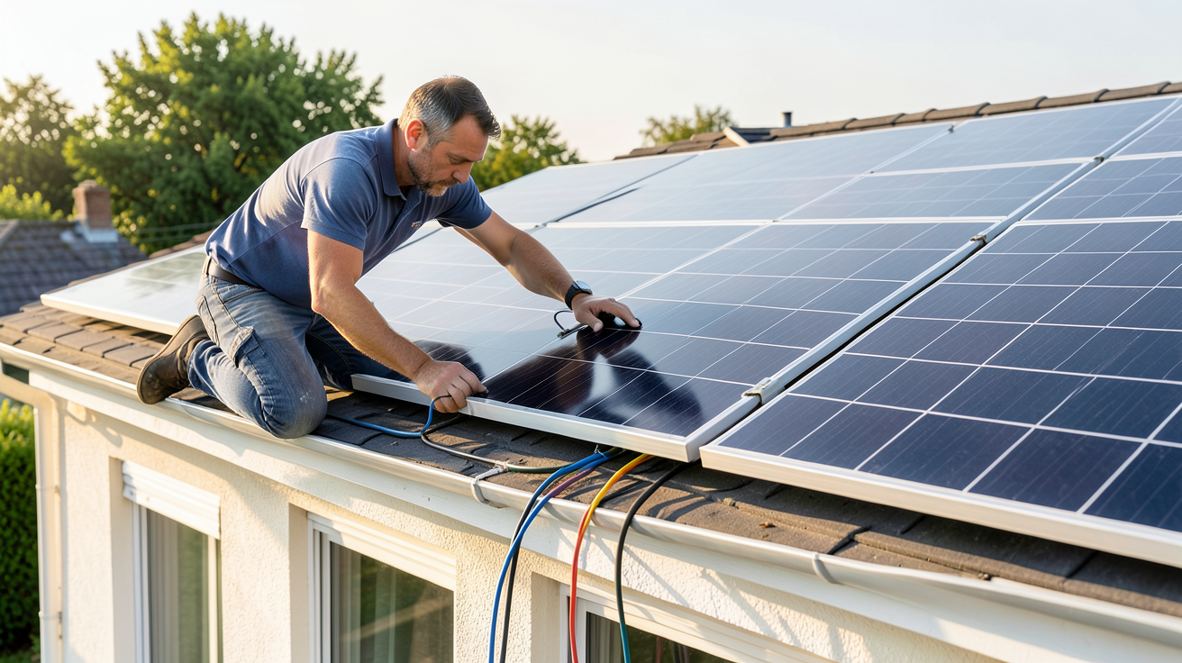 triangle photovoltaïque installé sur le toit d'une maison lors d'une étude de cas client Prime Énergie Rénovation