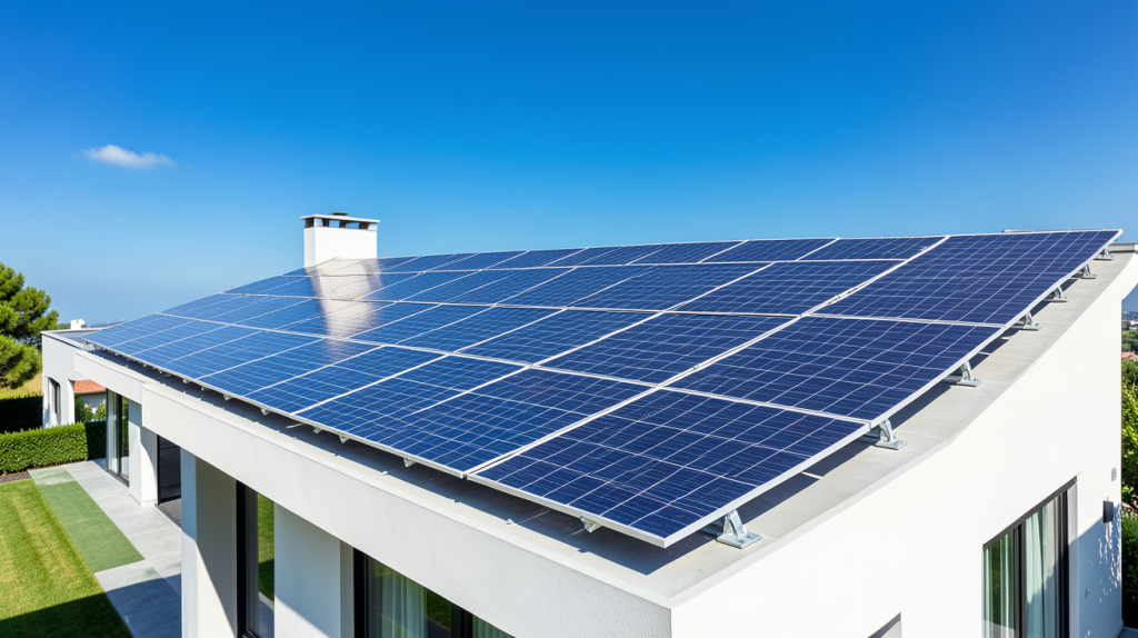 triangle photovoltaïque installé sur une structure de toit moderne sous un ciel dégagé