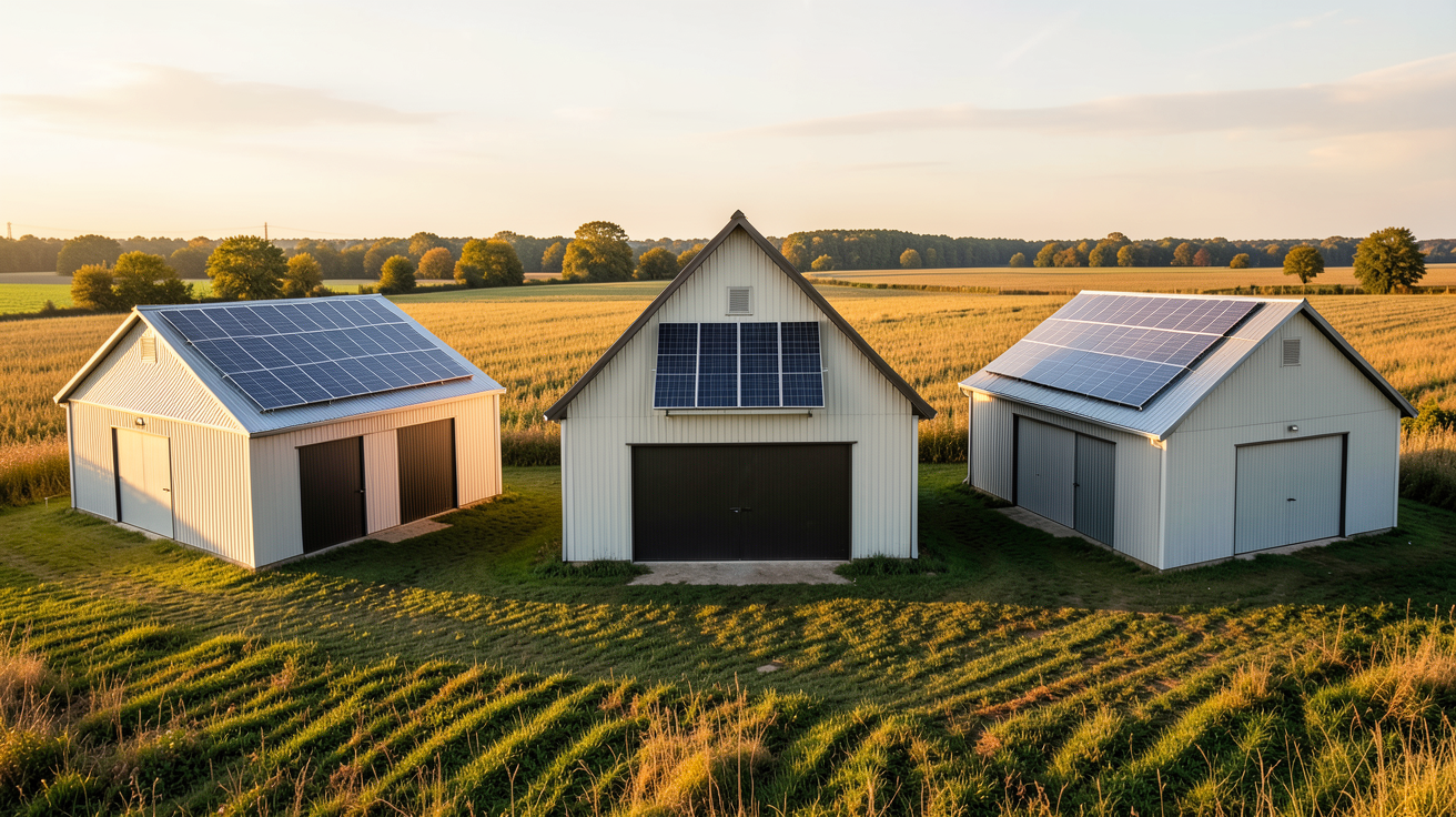 triangle solaire : comparaison de trois hangars agricoles solaires asymétrique, symétrique et monopente