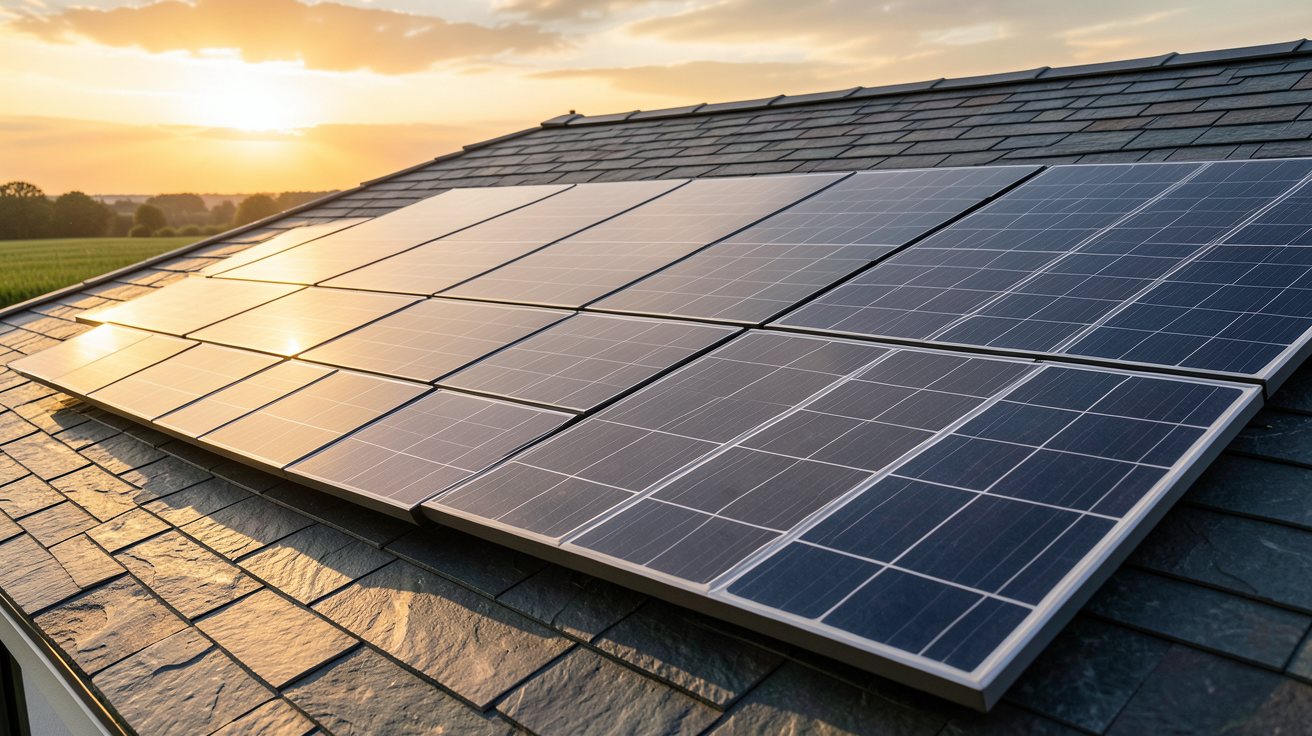 tuile panneau solaire intégrée sur une toiture moderne d'une maison contemporaine