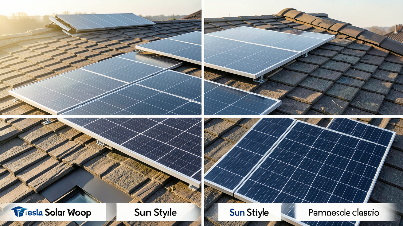 tuile photovoltaïque Imerys présentée en comparaison avec Tesla Solar Roof, SunStyle et panneaux classiques sur un toit moderne