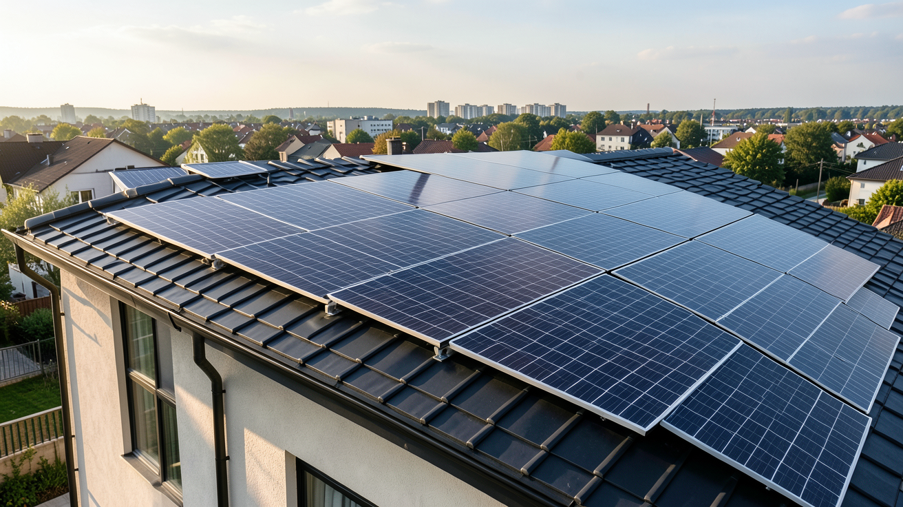 tuile photovoltaïque installée sur le toit d'une maison contemporaine