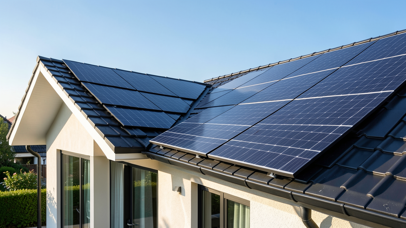 tuile photovoltaïque prix m2 sur toit de maison moderne pour comparaison avec panneaux solaires