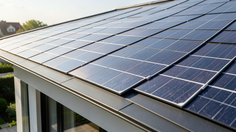 tuile photovoltaïque prix m2 installée sur une toiture résidentielle moderne