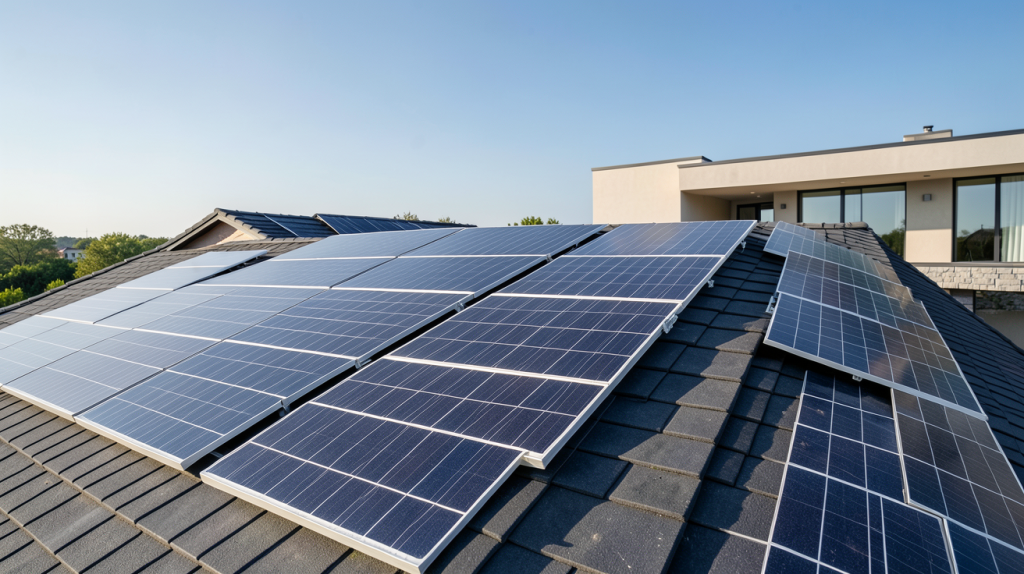 tuile photovoltaïque Saint-Gobain intégrée dans une toiture de maison moderne
