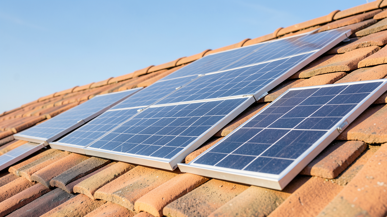 tuile photovoltaïque Terreal intégrée dans un toit en terre cuite