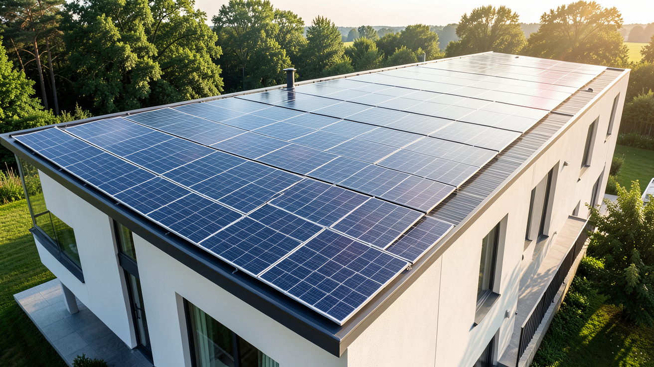 tuile photovoltaïque Terreal intégrée sur une toiture de maison contemporaine