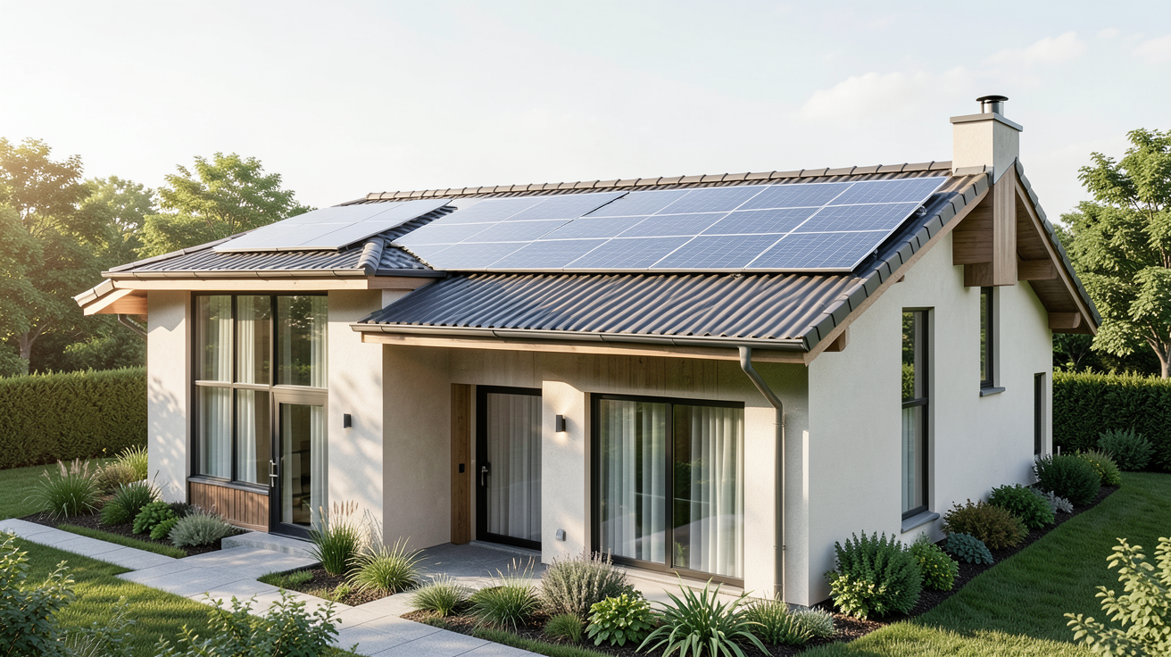 tuile solaire invisible intégrée sur le toit d'une maison contemporaine