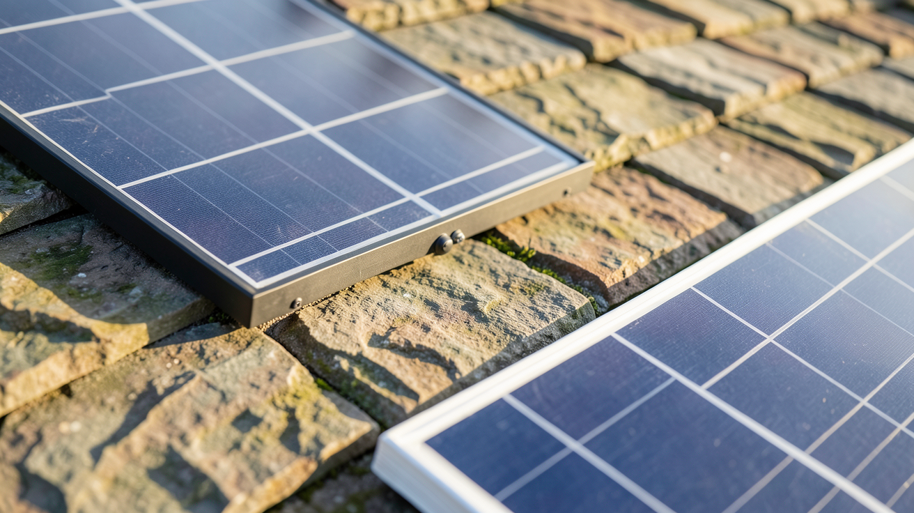 tuile solaire invisible vs panneau photovoltaïque classique comparés sur une toiture en ardoise