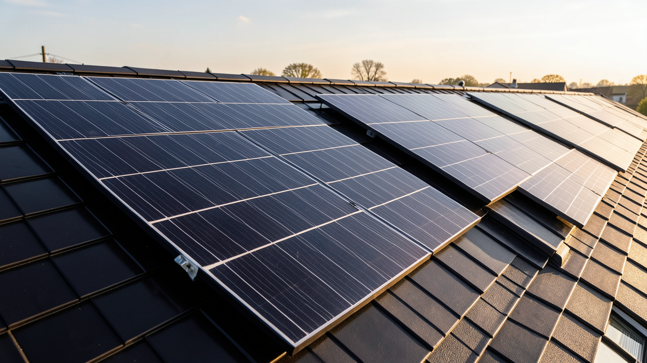 tuile solaire prix m2 rendement énergétique : comparaison entre tuiles solaires et panneaux photovoltaïques sur un toit moderne