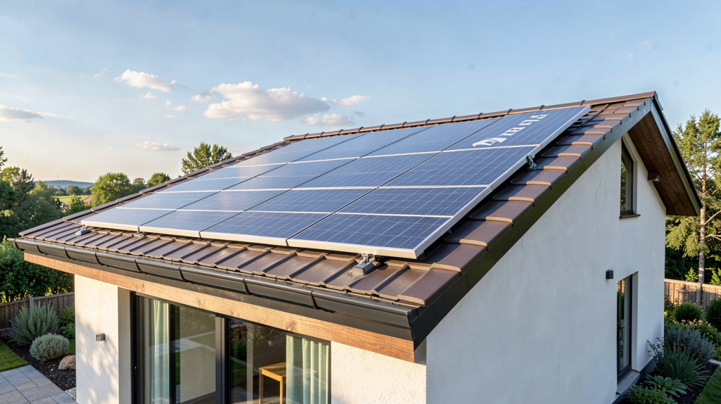 tuile solaire tesla installée sur le toit d'une maison moderne, capturée en haute résolution