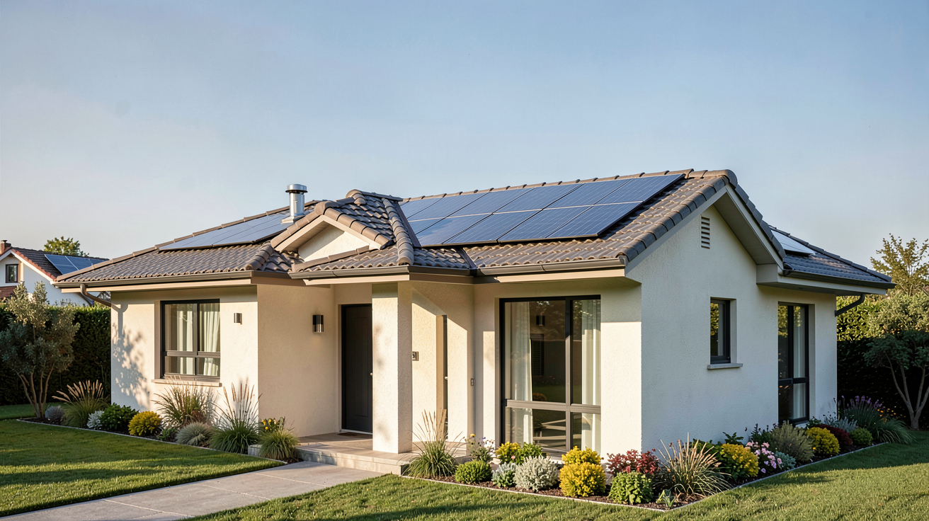 tuile Tesla Solar Roof installée sur une maison contemporaine en lumière naturelle