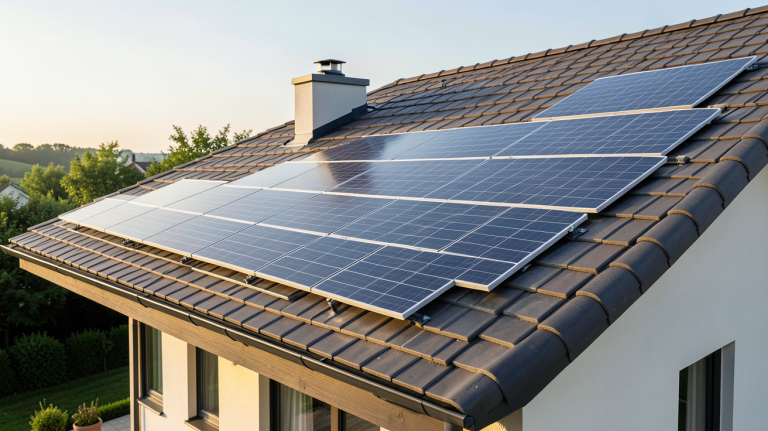 tuiles photovoltaïques installées sur le toit d'une maison contemporaine moderne