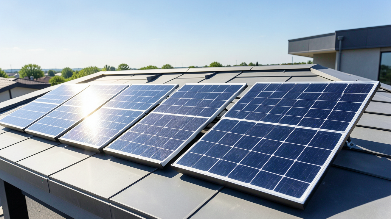 tuiles solaires photovoltaïques de cinq types différents exposées sur un toit moderne en 2026