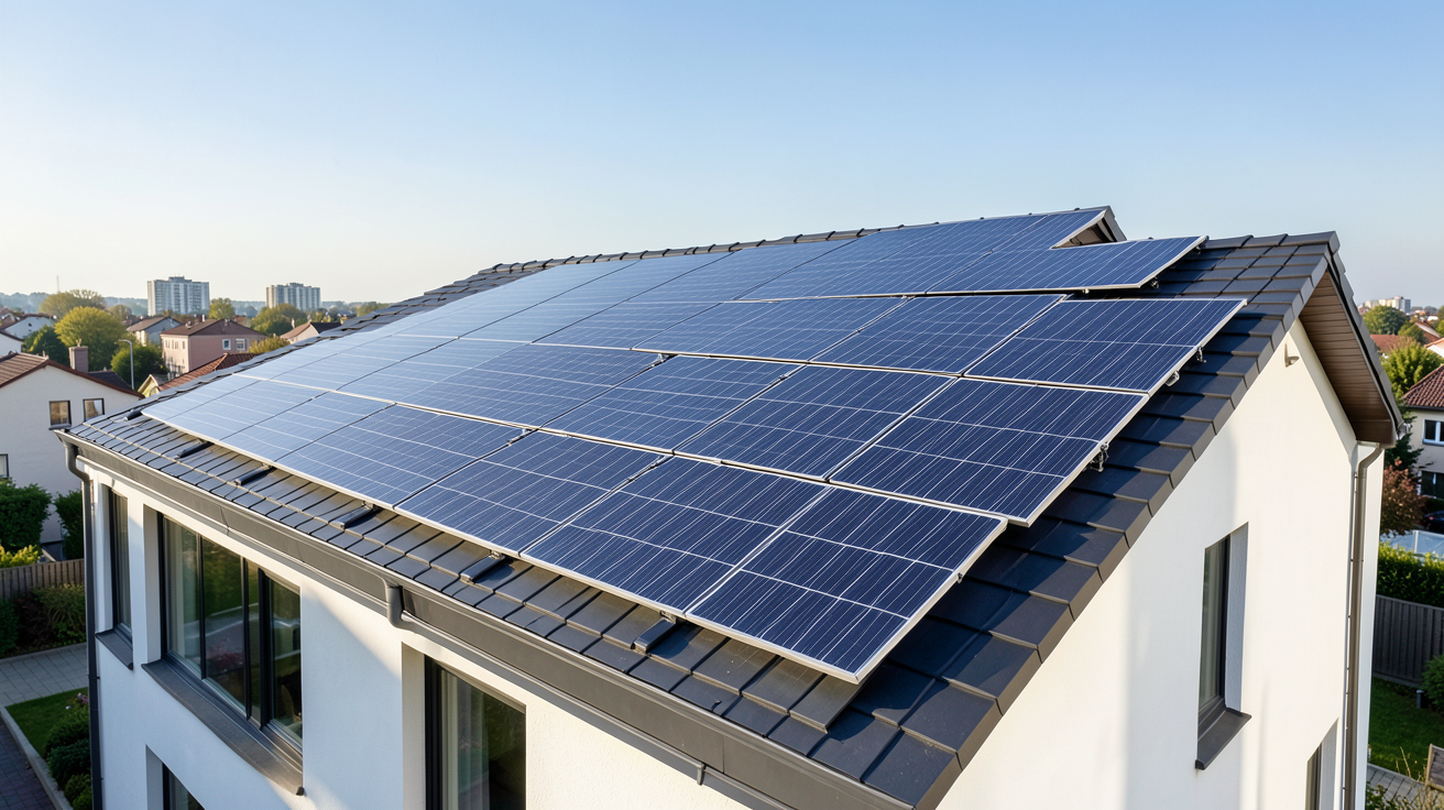 tuiles solaires photovoltaïques installées sur le toit d'une maison contemporaine en 2026