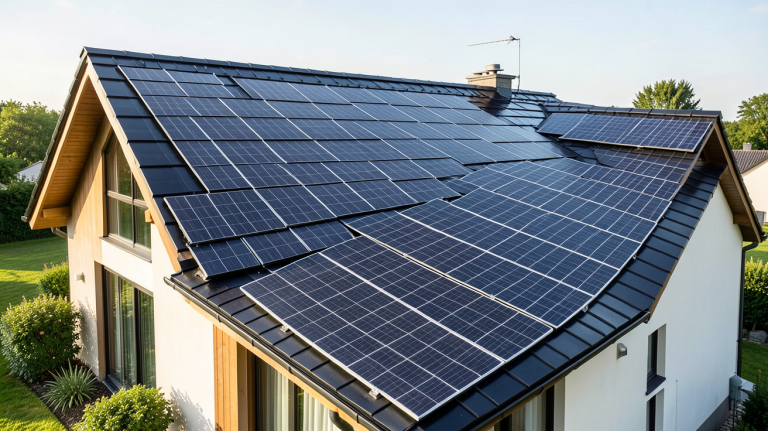 tuiles solaires photovoltaïques installées sur le toit d'une maison moderne