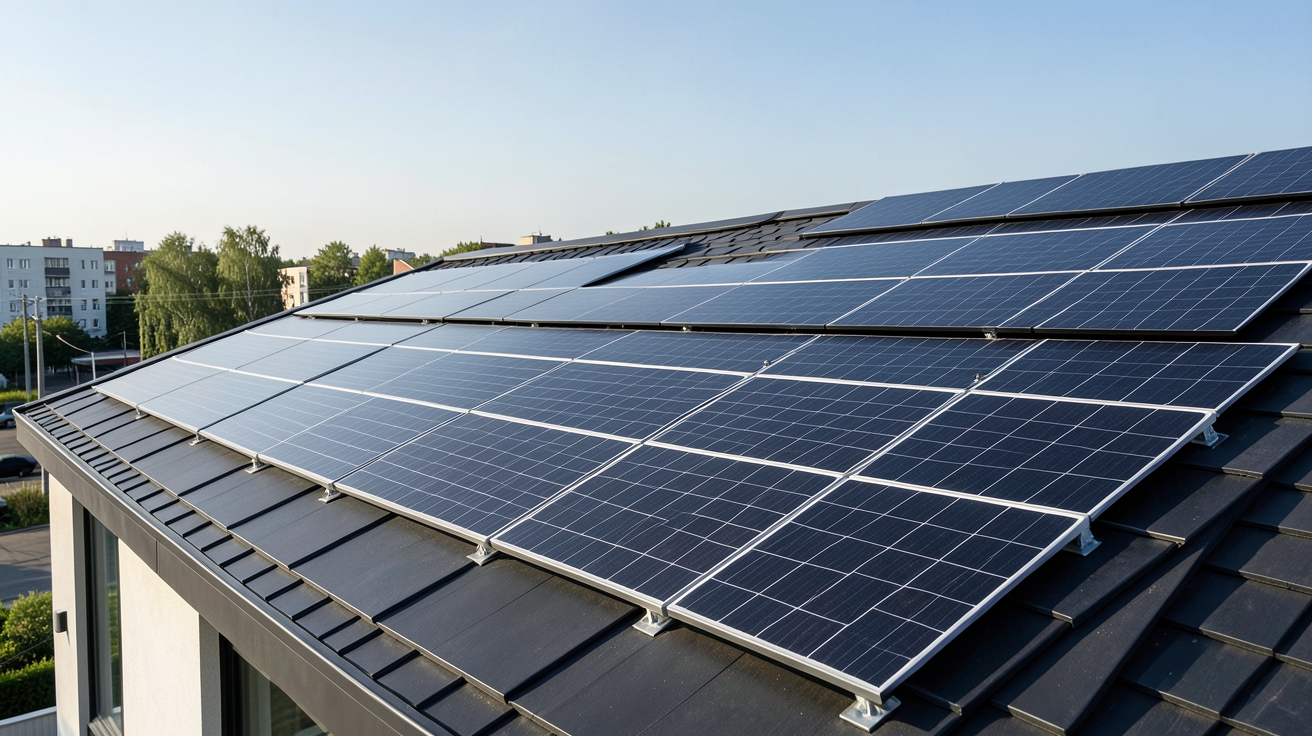 tuiles solaires installées sur un toit résidentiel moderne, représentant le top 10 des marques en France en 2025