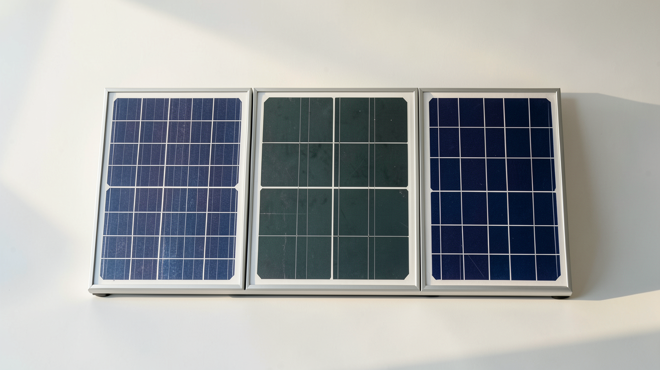 type de cellule photovoltaïque montrant les trois générations de cellules (silicium cristallin, couches minces et pérovskite) sur un panneau solaire