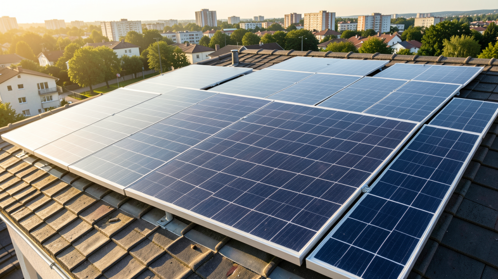 type de cellule photovoltaïque sur des panneaux solaires installés sur le toit d'une maison moderne