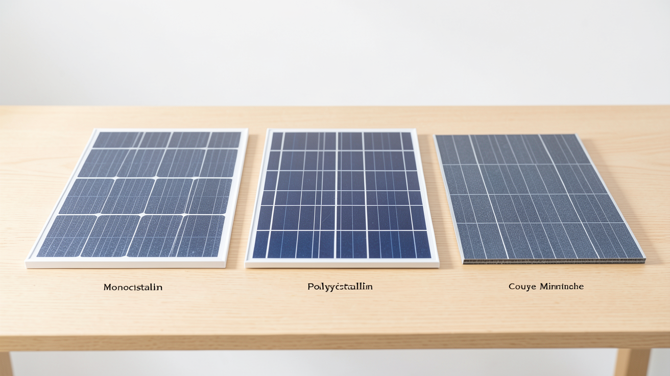 type de panneau photovoltaïque présenté dans un tableau comparatif avec rendement, prix au Wc, durée de vie et sensibilité à la température