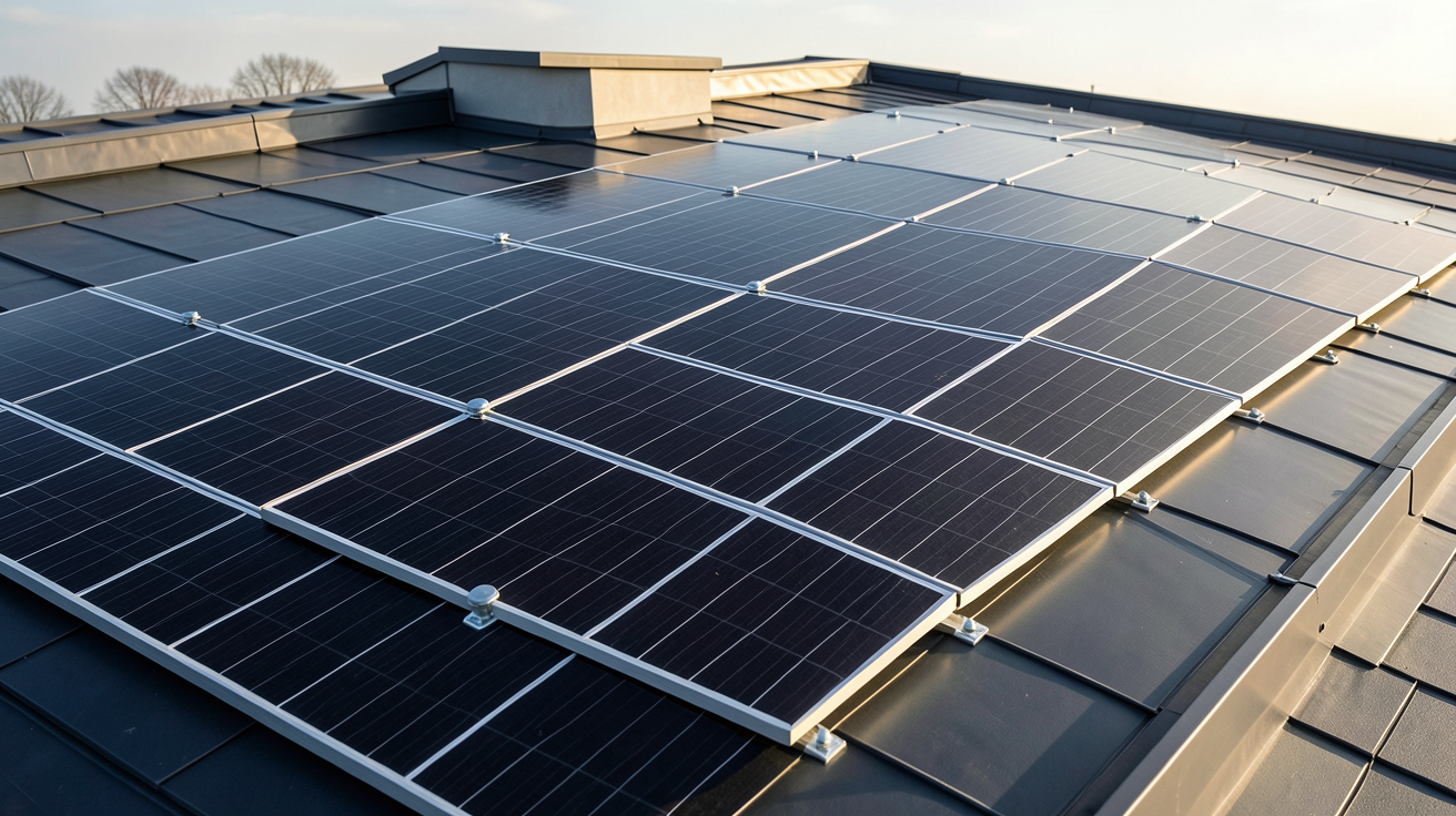 type de panneau photovoltaïque monocristallin noir installé sur une toiture de maison contemporaine