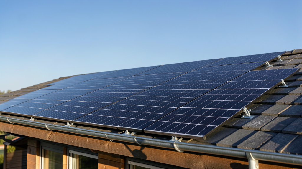 type de panneau solaire photovoltaique monocristallin noir installé sur le toit d'une maison
