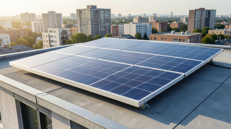 type panneau photovoltaïque installé sur le toit d'une maison urbaine moderne