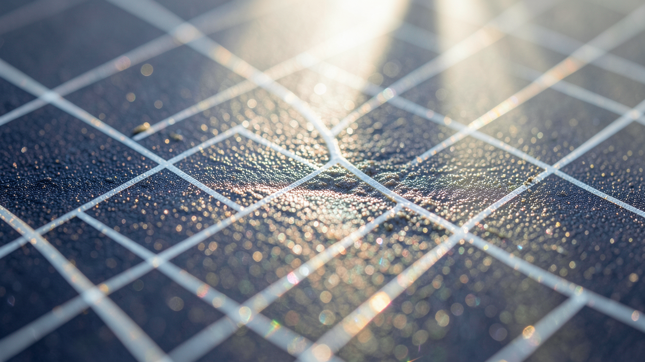 une cellule photovoltaïque vue en gros plan montrant la structure technique du silicium sous la lumière du soleil