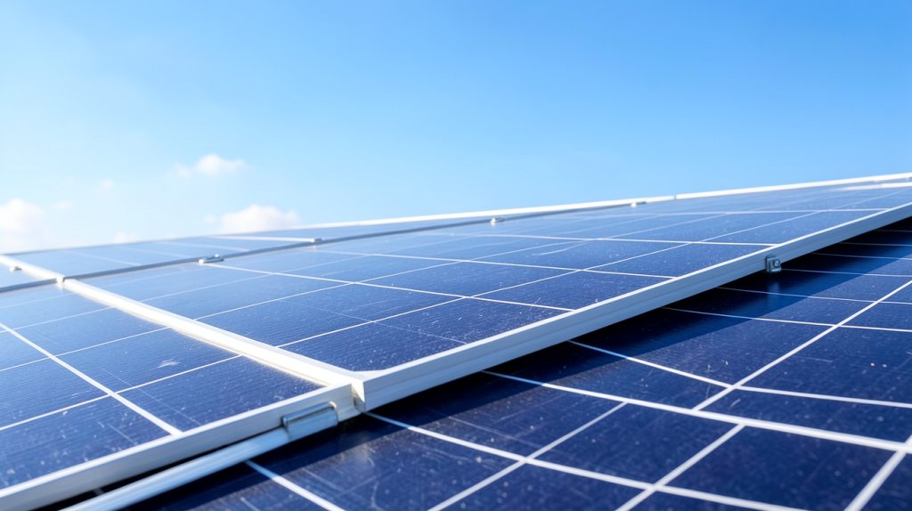 une cellule photovoltaïque montrée sur un panneau solaire exposé au soleil, capturée en haute résolution