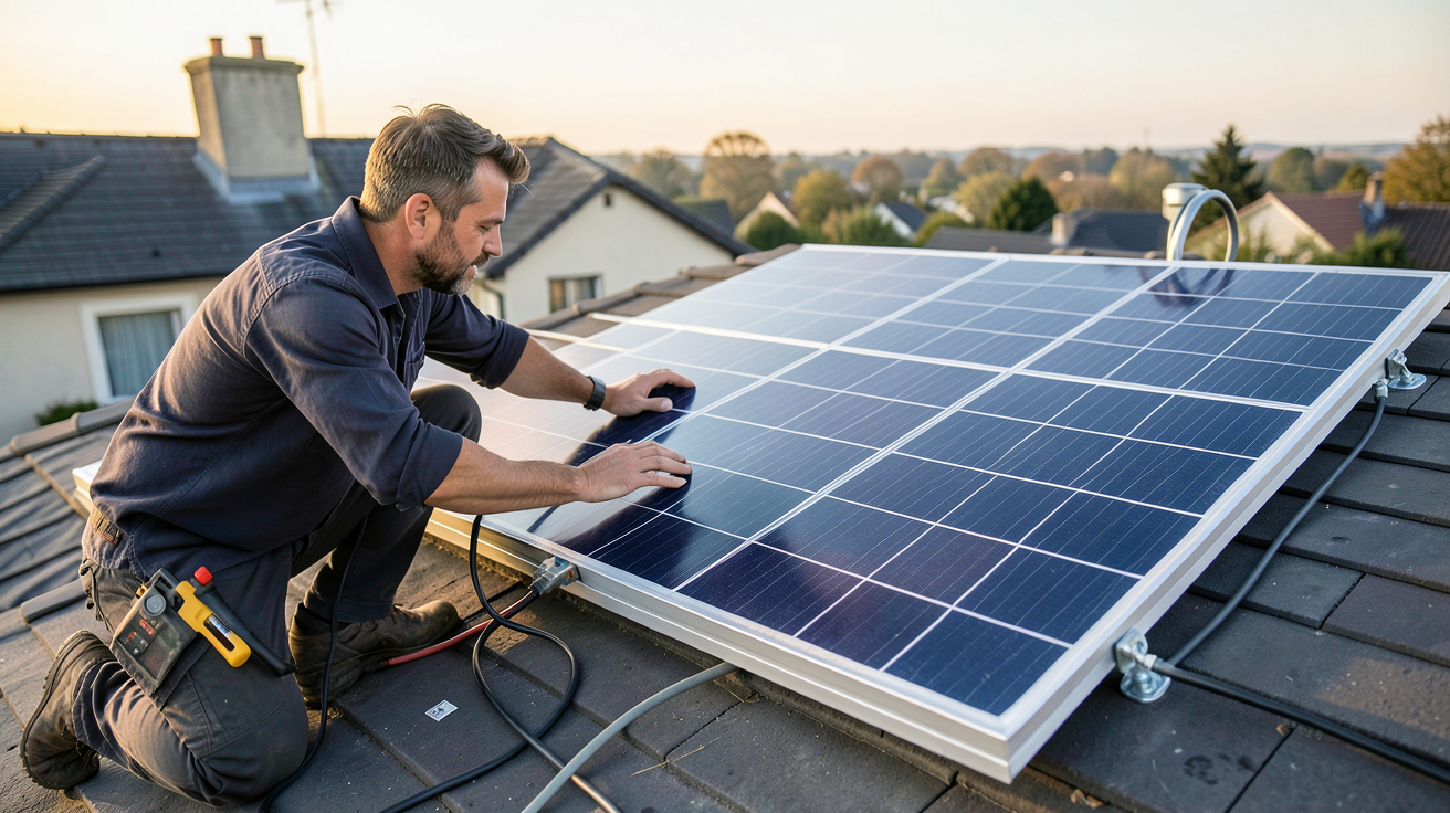 uniteck panneau solaire installation guide pas à pas technicien sur toit