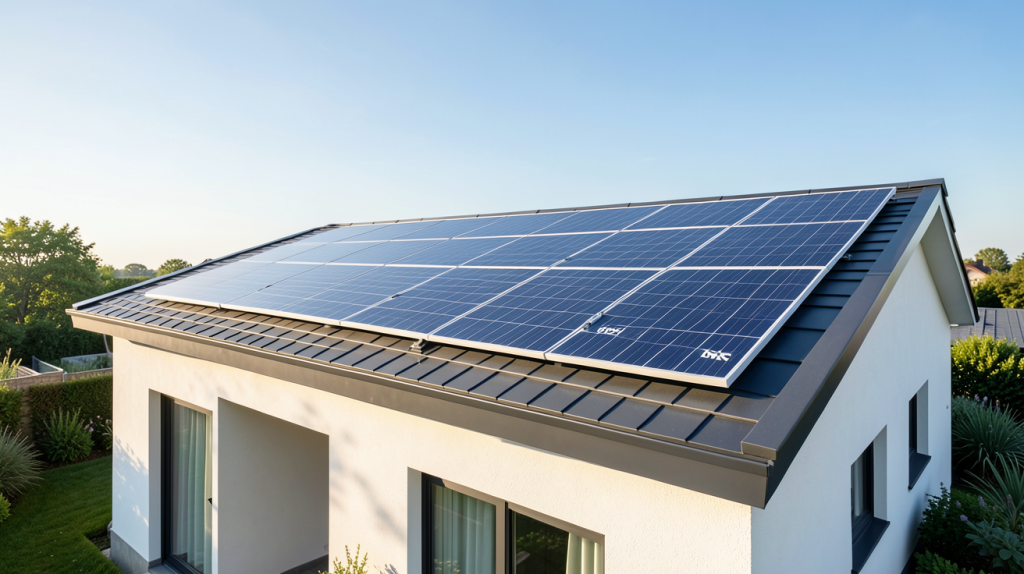 uniteck panneau solaire installé sur le toit d'une maison contemporaine