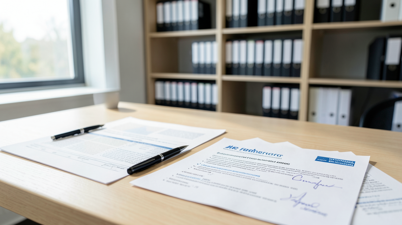 vente electricité panneau photovoltaique : bureau avec documents administratifs pour contrat de rachat d'électricité solaire