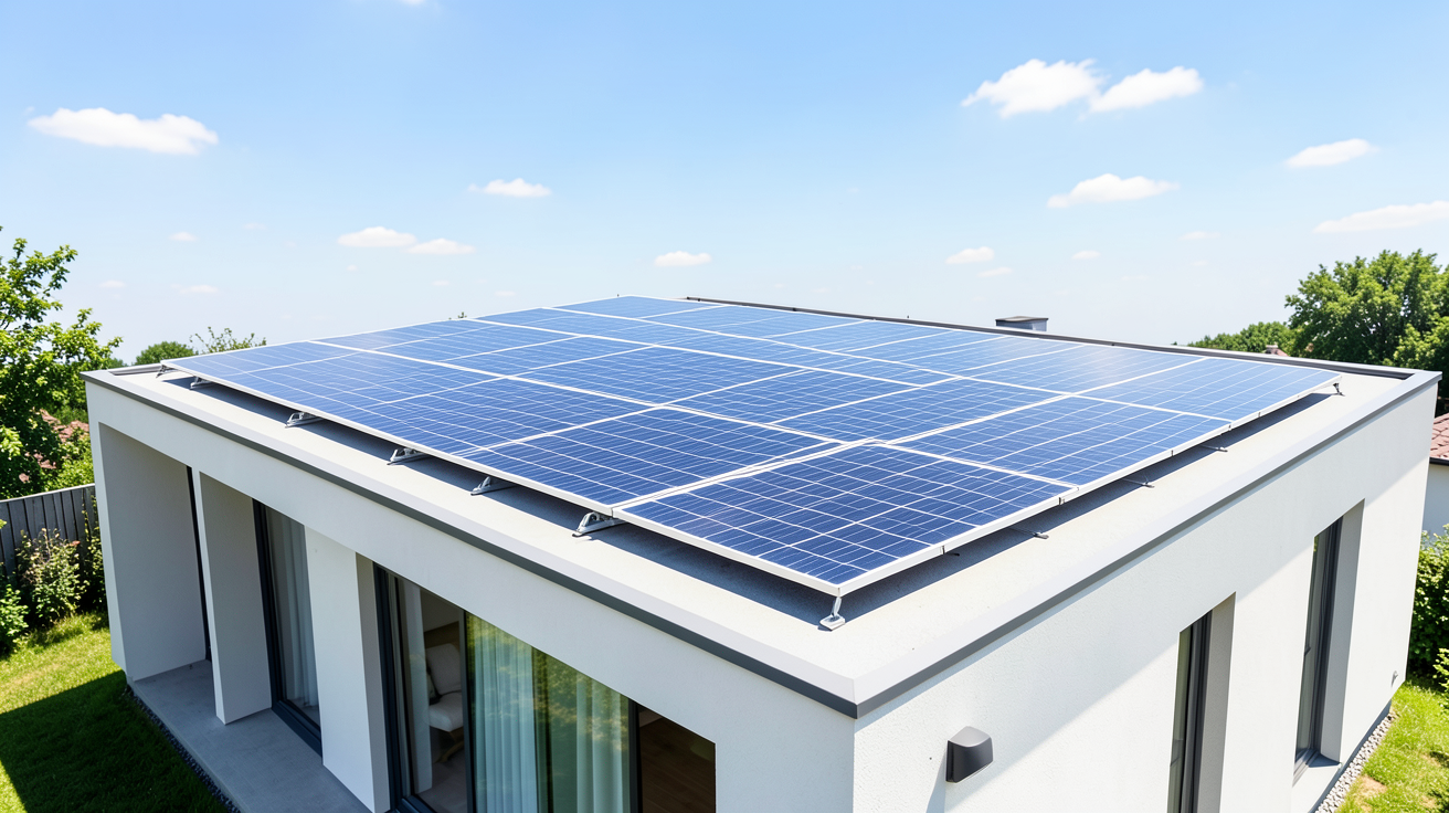 vente panneaux photovoltaique installés sur le toit d'une résidence moderne