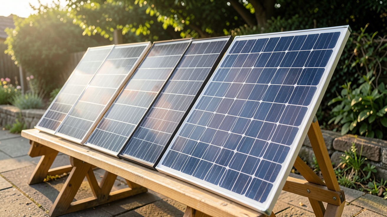 vente de panneaux photovoltaïques exposant différents types de panneaux solaires : monocristallins, polycristallins et à couches minces