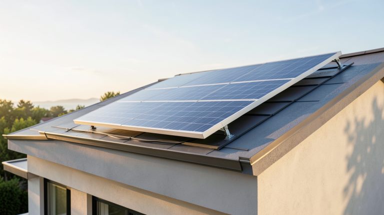ventilateur à panneau solaire installé sur le toit d'une maison moderne