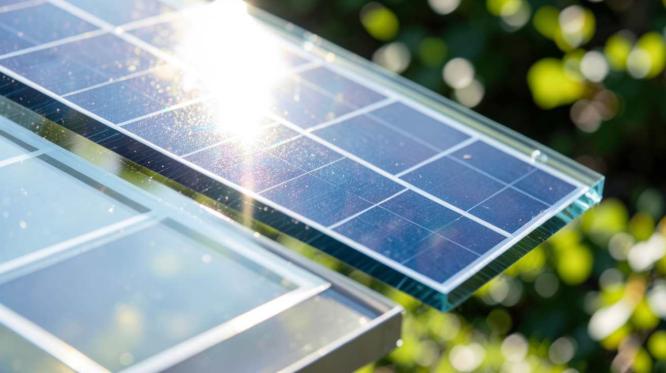 verre photovoltaïque montrant le principe de conversion de la lumière en électricité