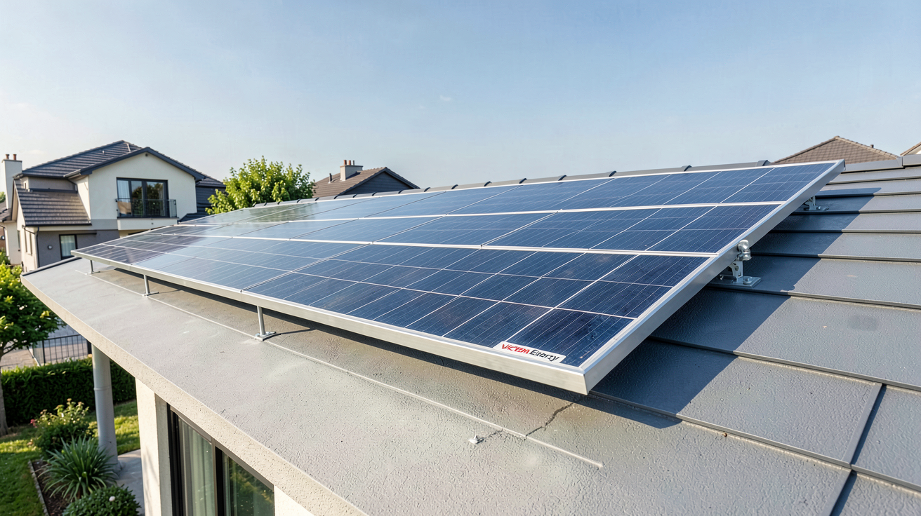 victron energy panneau solaire installé sur le toit d'une maison moderne avec ciel dégagé