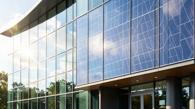 vitrage photovoltaïque prix appliqué sur une installation de bâtiment moderne et écologique