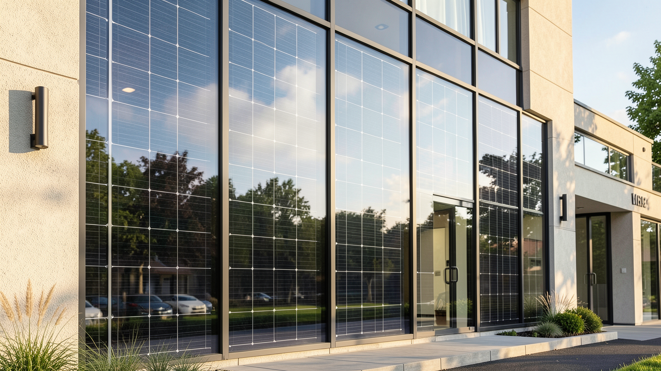 vitres photovoltaïques intégrées à la façade d'une maison contemporaine