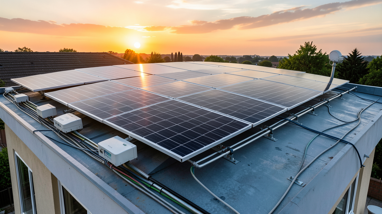voltaique solaire photovoltaique : installation de panneaux solaires sur un toit de maison pour autoconsommation ou revente totale