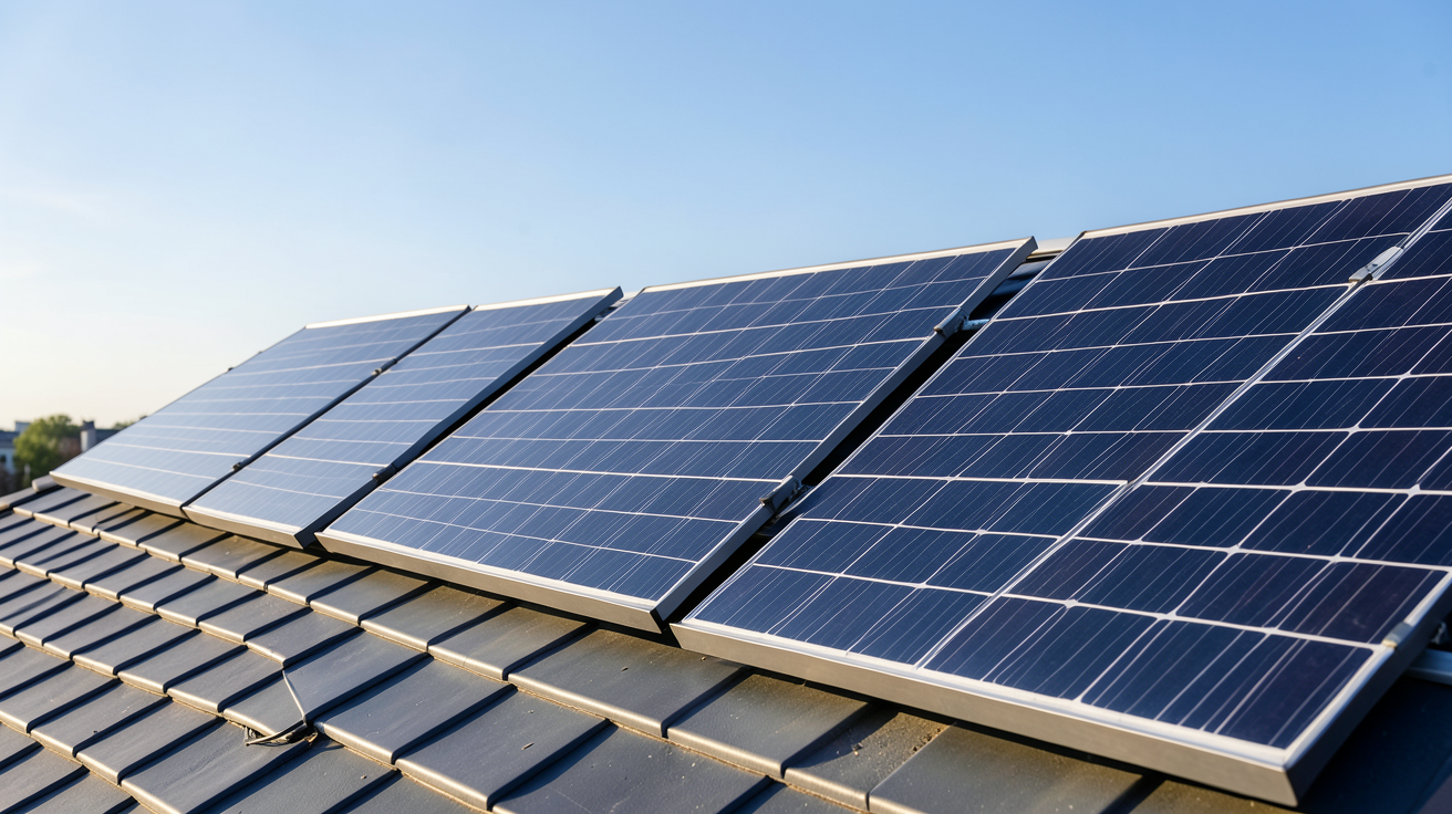 voltaique solaire photovoltaique présentant trois types de panneaux solaires alignés sur un toit