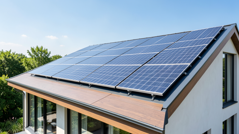 voltalia leroy merlin installation de panneaux solaires photovoltaïques sur le toit d'une habitation moderne