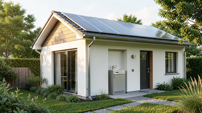 wc photovoltaïque installé sur le toit d'une maison écologique